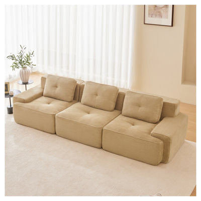 117" Camel Corduroy Modular Sectional Sofa, Oversized 3-Seater Deep Seat Couch for Living Room