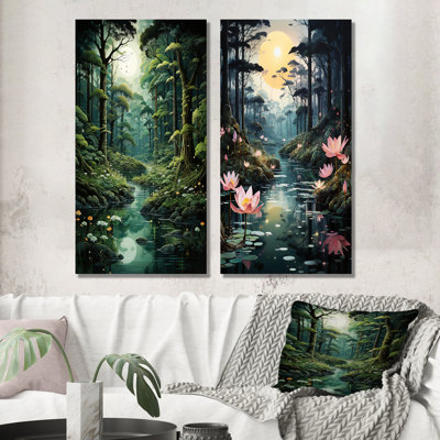 Deep River Into The Forest I - ensemble de 2 reproductions d'art mural forêt