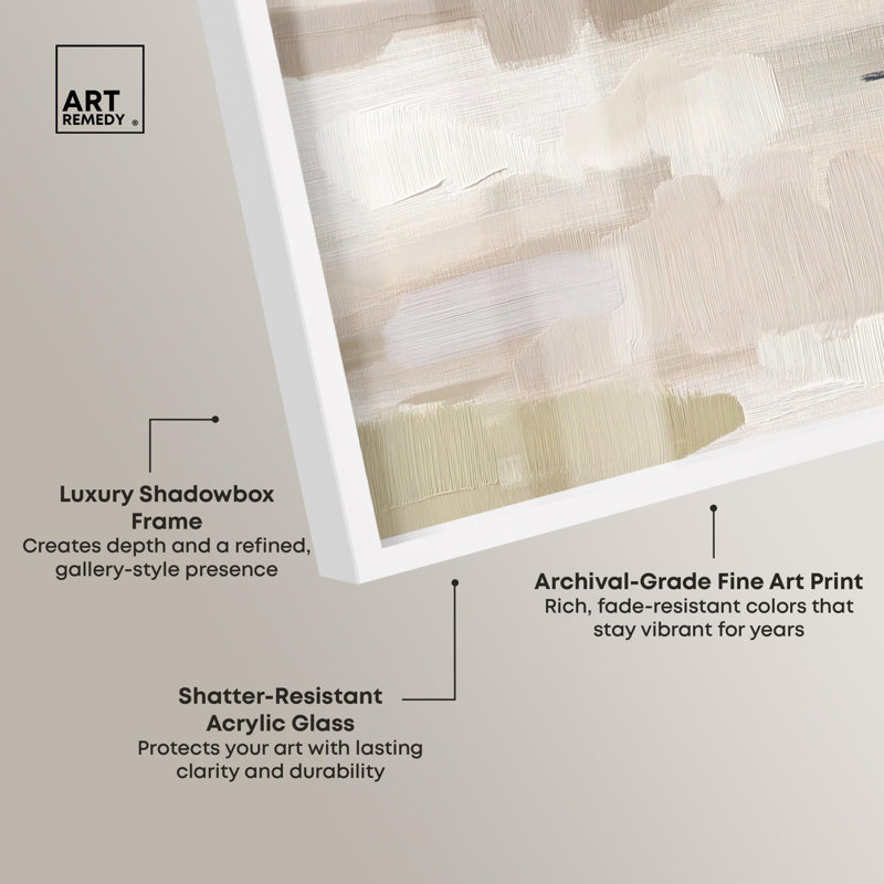 «Shape of a Calm Day III Shadowbox», art mural abstrait par Art Remedy, cadre blanc, 31 x 21, H 21 po x l 31 po, Cadre blanc
