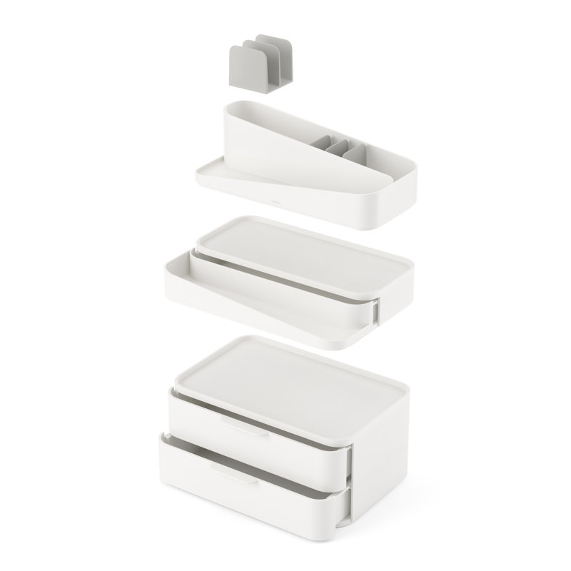 White Recycled Plastic Stackable Makeup Organizer with Drawers