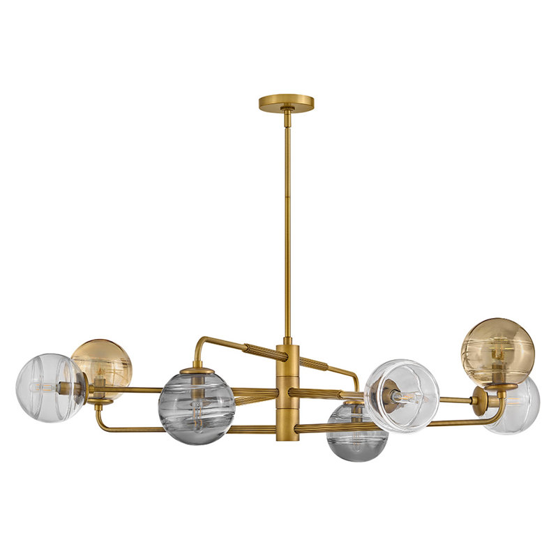 Oberon 8-Light Sputnik Modern Linear Chandelier, Heritage Brass