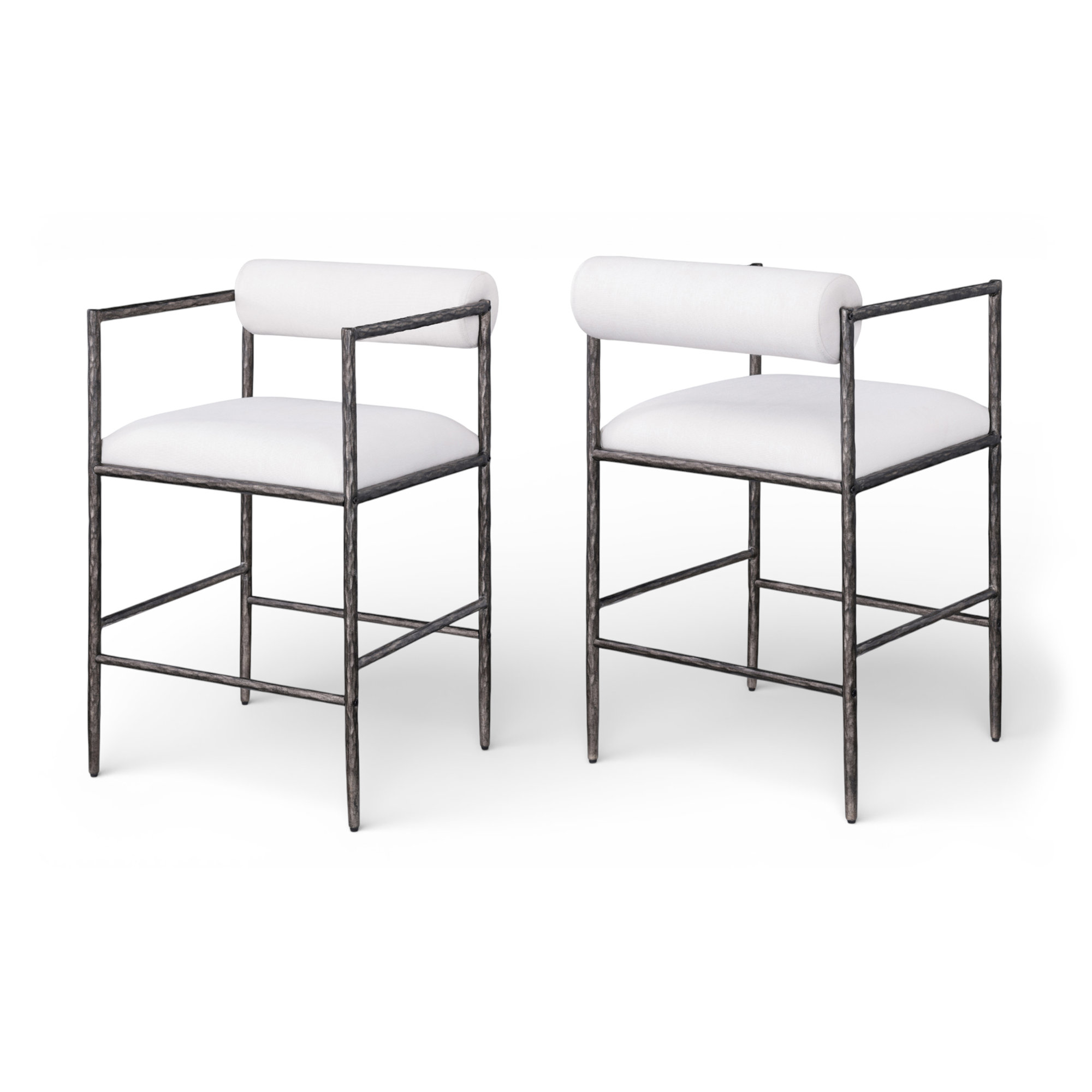 Seraphine Hammered Metal Counter Stool, Antique Black, Cream