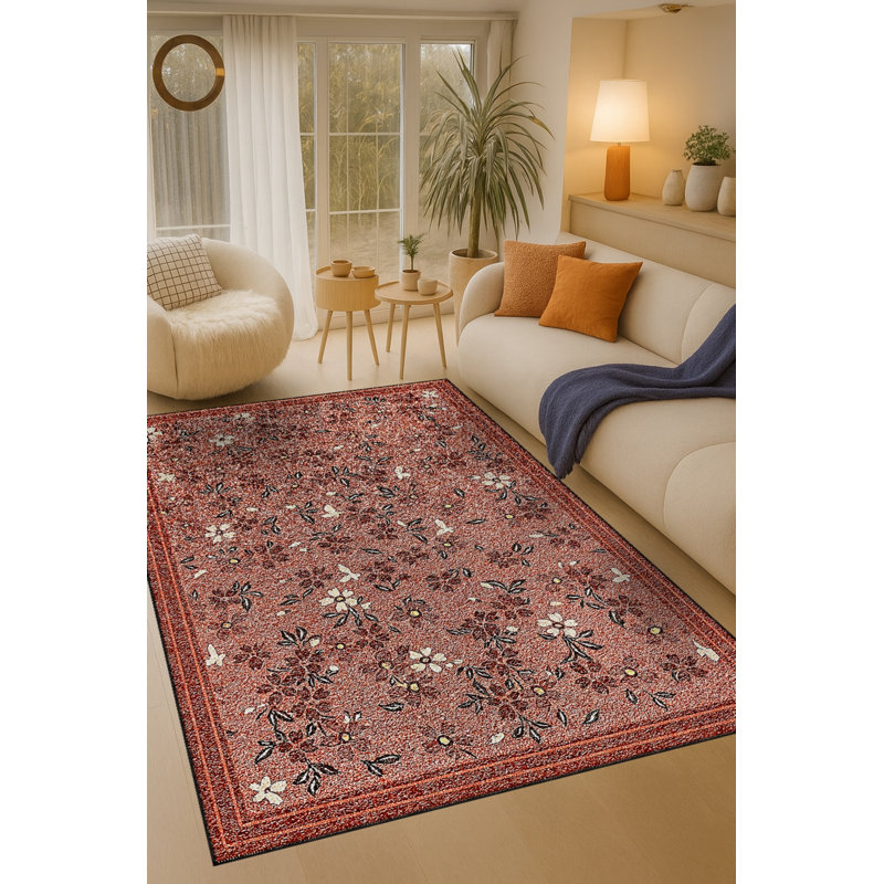 Tapis gris tissé à motif floral lavable Mosso, 4 pi 11 po x 7 pi 7 po