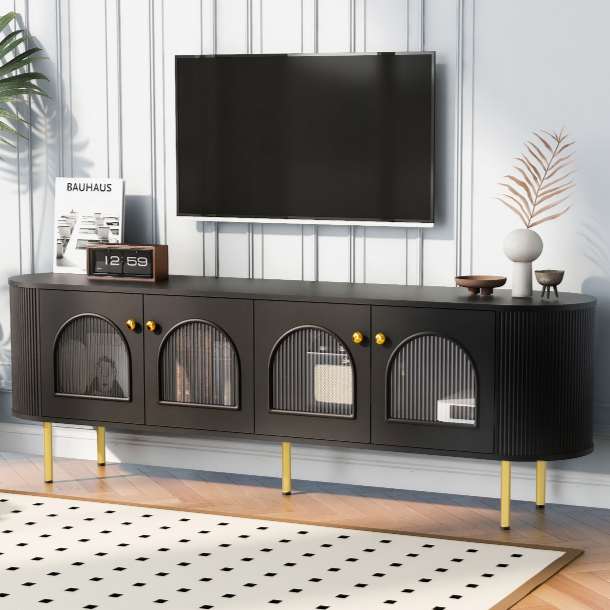 Mercer41 Schelly 70.8'' W One-Piece Storage Credenza TV Stand for TVs ...