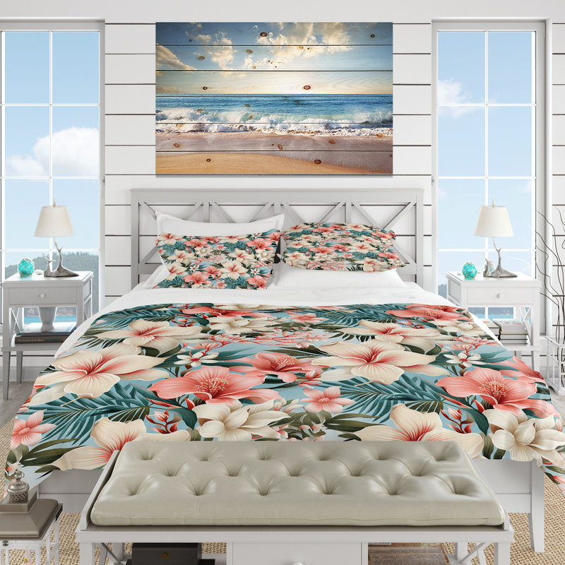 Literie à motif tropical Oceanic Whispers, Housse de couette pour très grand lit et 2 très