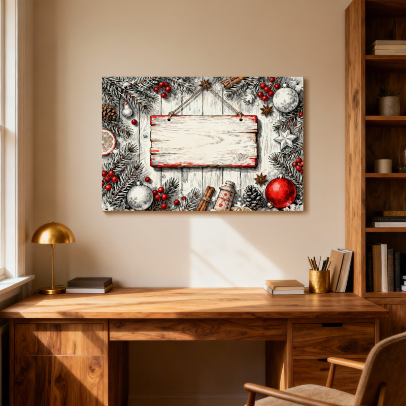 Panneau de Noël en bois avec décorations de Noël, H 24 po x l 36 po