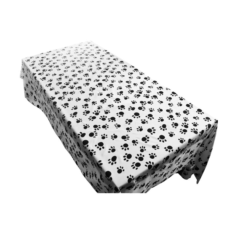 Paw Print Tablecloths, Black on White, 58" W x 108" L