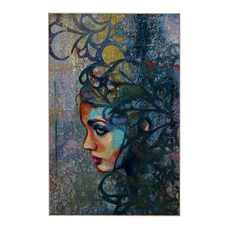 Tapis multicolore à motif de motifs abstraits et lavables à la machine, Tapis de couloir 4 pi 11 po x 9 pi 10 po