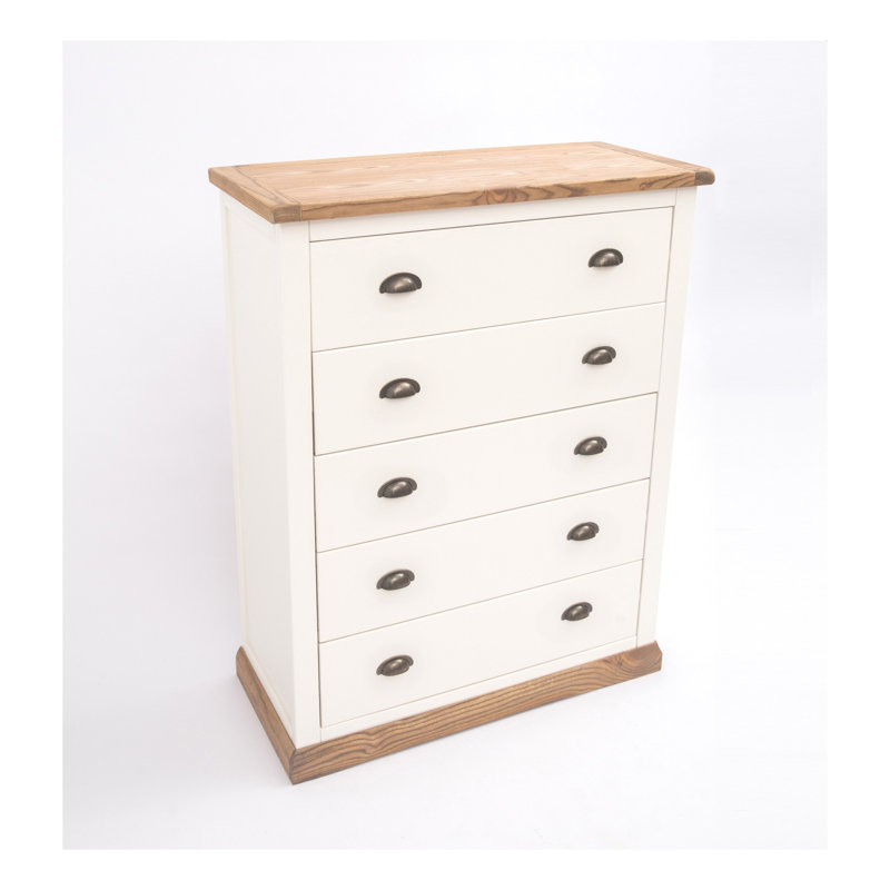 90 cm W Chest of 5 Drawers, Waxed Oak