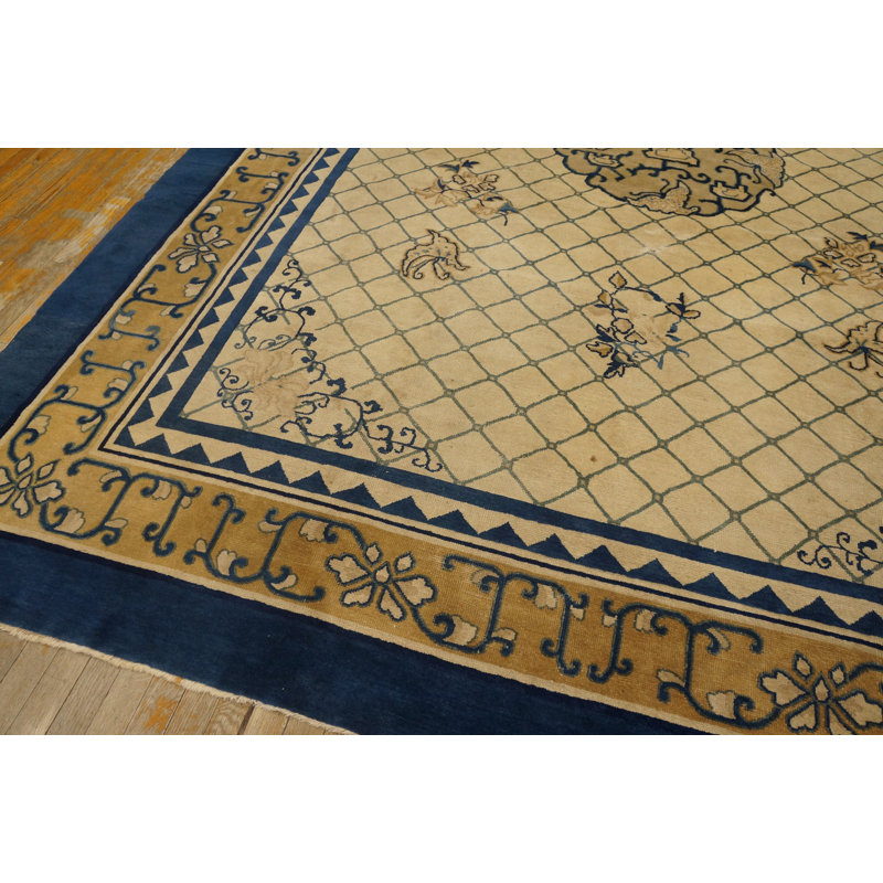 Tapis bleu antique en laine Pékin