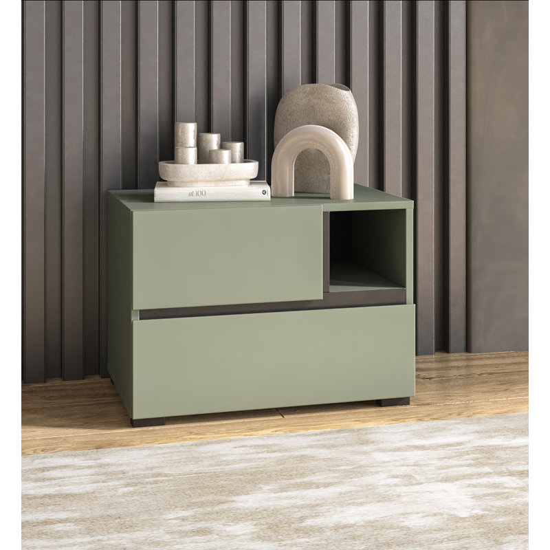 Ridhwaan 55cm W Laminate Bedside Table, Green