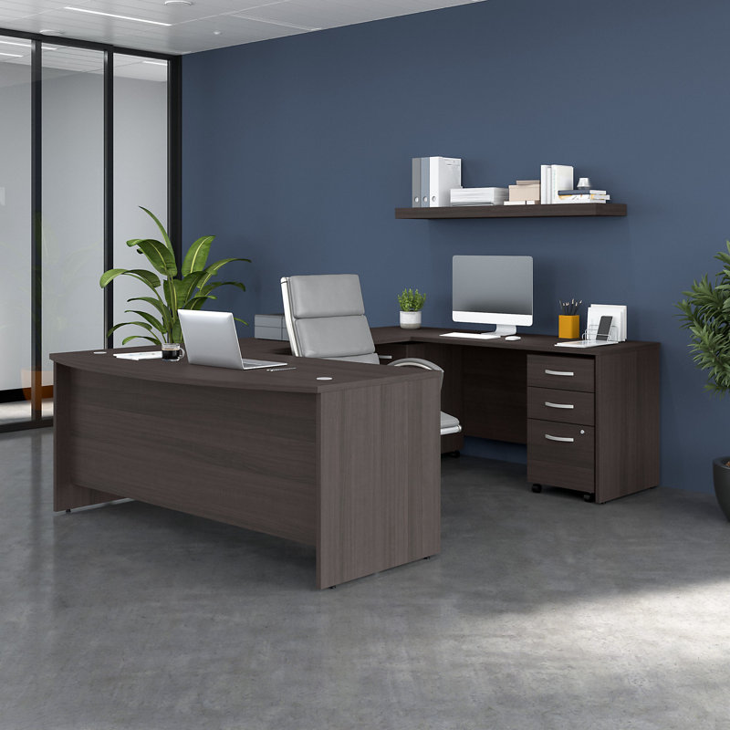 Ensemble de bureau d'ordinateur en U 72 W 5 pièces Collection Office 500, Brun foncé