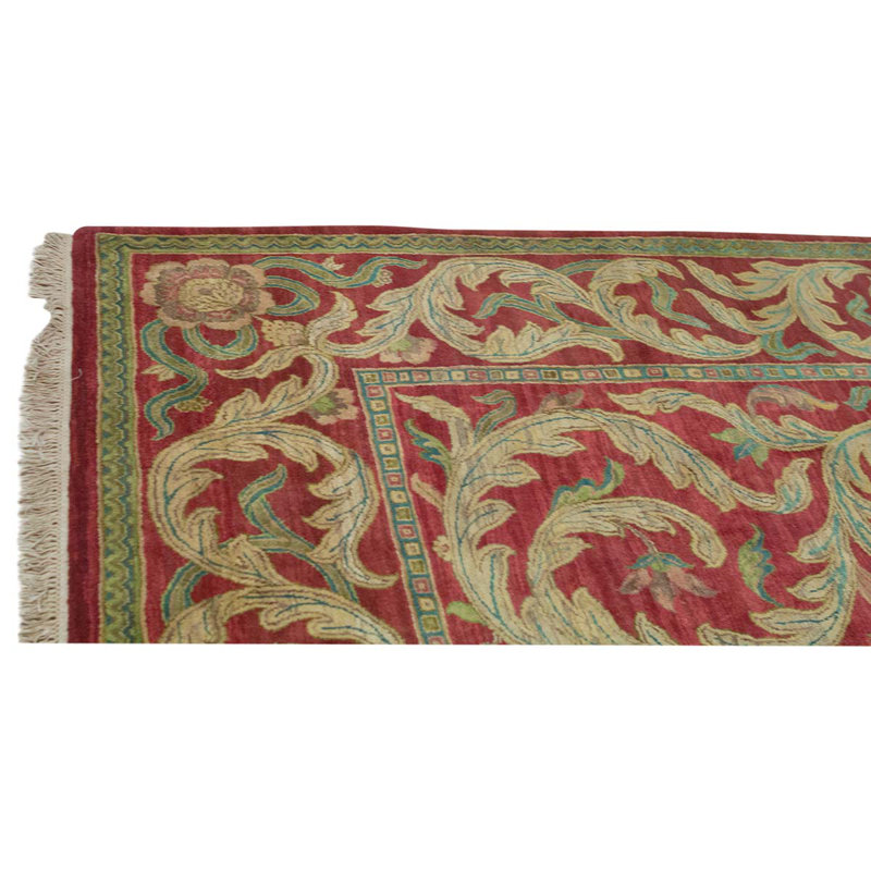 Tapis rouge / beige / vert noué à la main de haute qualité