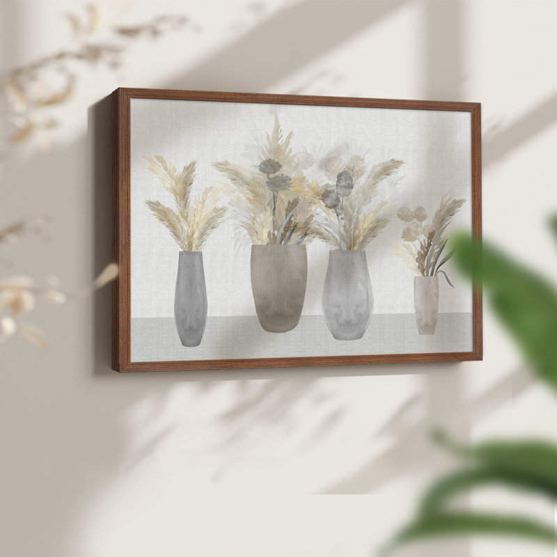 Nature morte de quenouilles - reproduction encadrée - réaménageable, H 8 po x l 10 po, Noyer