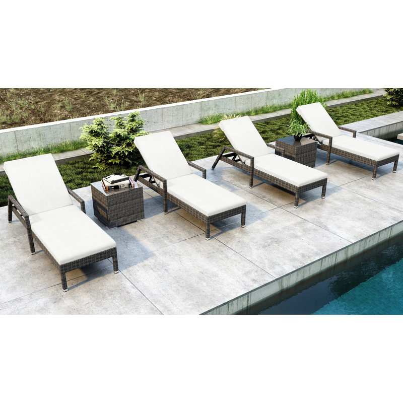 Ballu Outdoor Chaise Lounge Set with Table, Canvas Natural Sunbrella® Canvas
