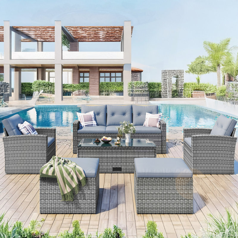 Outstanding All-Weather Wicker Patio Set with Versatile Seating and Removable Cushions, Light Gray/Dark Gray