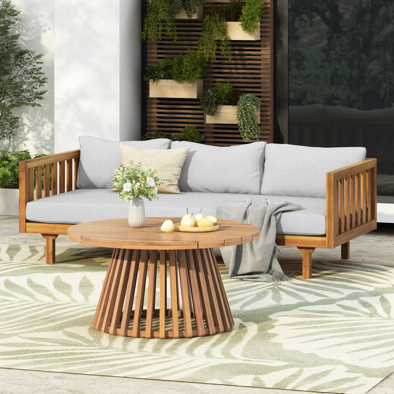 Ensemble de conversation moderne avec coussins Giuliette, Gris clair, Light Teak/Teak