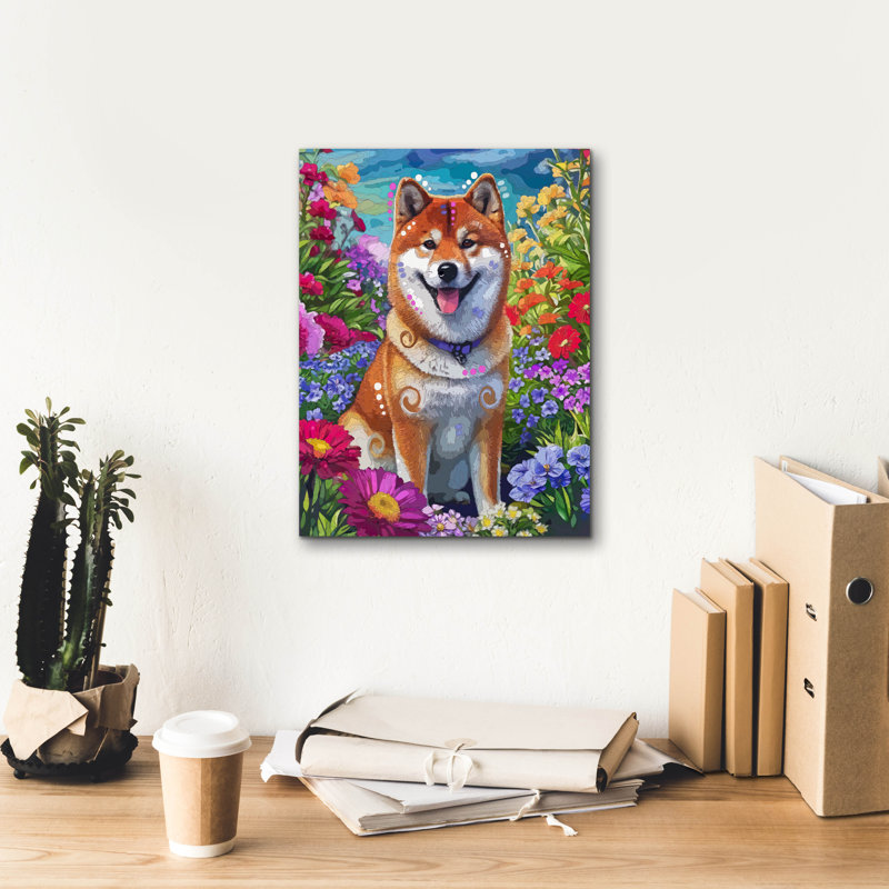  «Spring Shiba Inu» par Dean Russo, art mural sur toile, 12 po x 16 po