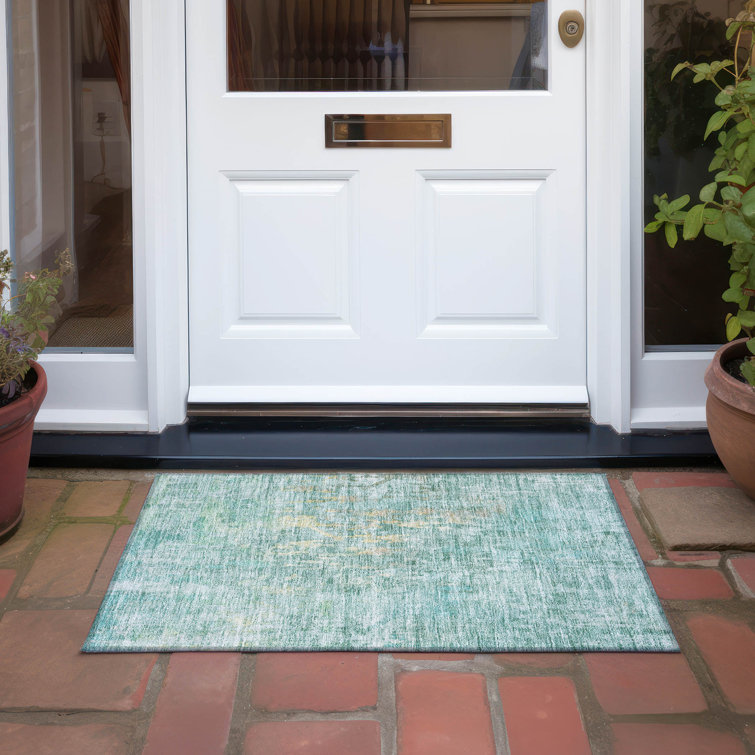Machine Washable Indoor/Outdoor Claudian ACN1237 Teal Rug