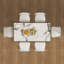 Ensemble de table de salle à manger de 63 po pour 4 à 6 personnes avec rangement, plateau en pierre brûlée et base en bois massif doré, comprenant 6 chaises en velours blanc pour la cuisine et l’appartement-117597913