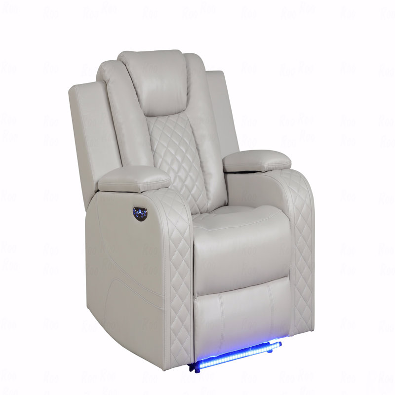 Led And Power With Recliner Function Chair Made With Faux Leather In Ice, Beige