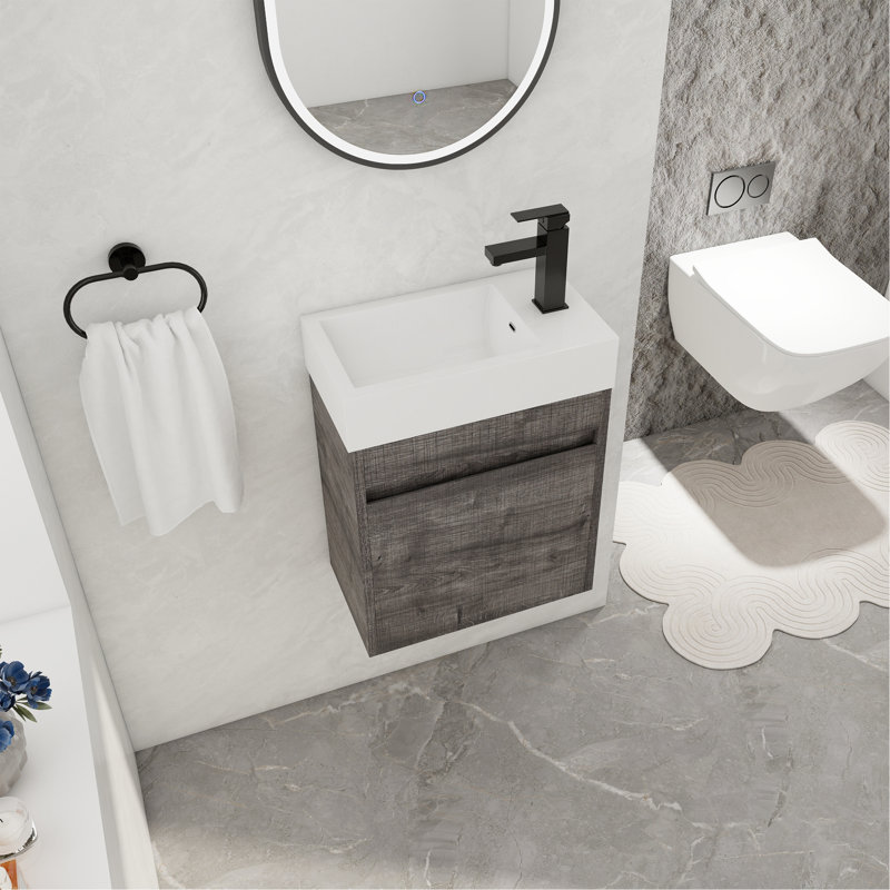 Meuble-lavabo mural élégant avec rangement spacieux et design moderne, Plaid Grey Oak