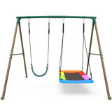 440lbs 2 Seat Swing Sets For Backyard, 1 Platform Swing And 1 Belt Swing 