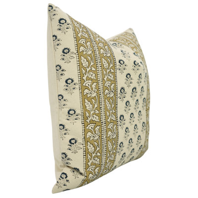 Fabdivine Elegant Floral Pillow Cover Thick Cotton, Block Print, Throw Pillow (Bagru Buti)