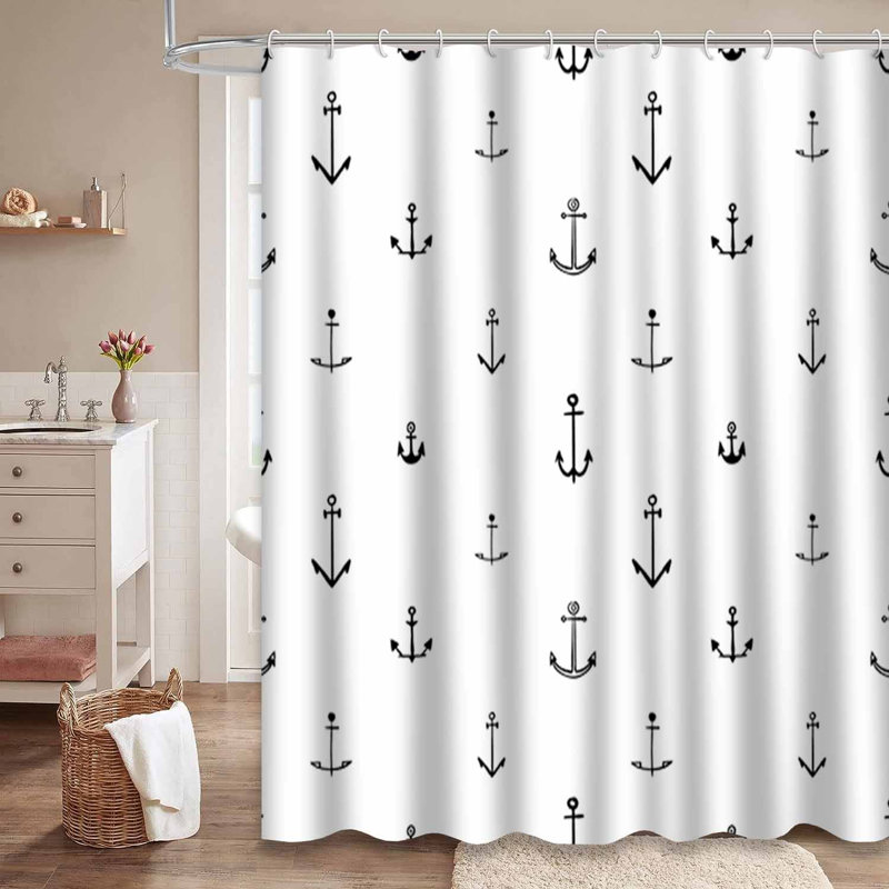 Petit rideau de douche noir et blanc sans couture avec 12 crochets, L 72 po x l 72 po