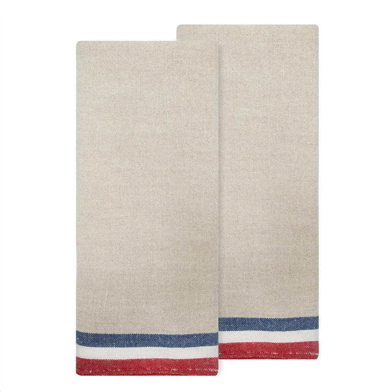 Camryn Stripe Tea Towel Kitchen Towel, Natural/Red/Natural/Blue