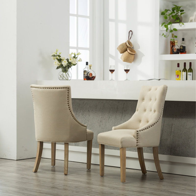 De 2 chaises de bureau à oreilles en bois massif brun clair à boutons - sièges professionnels, Tanné