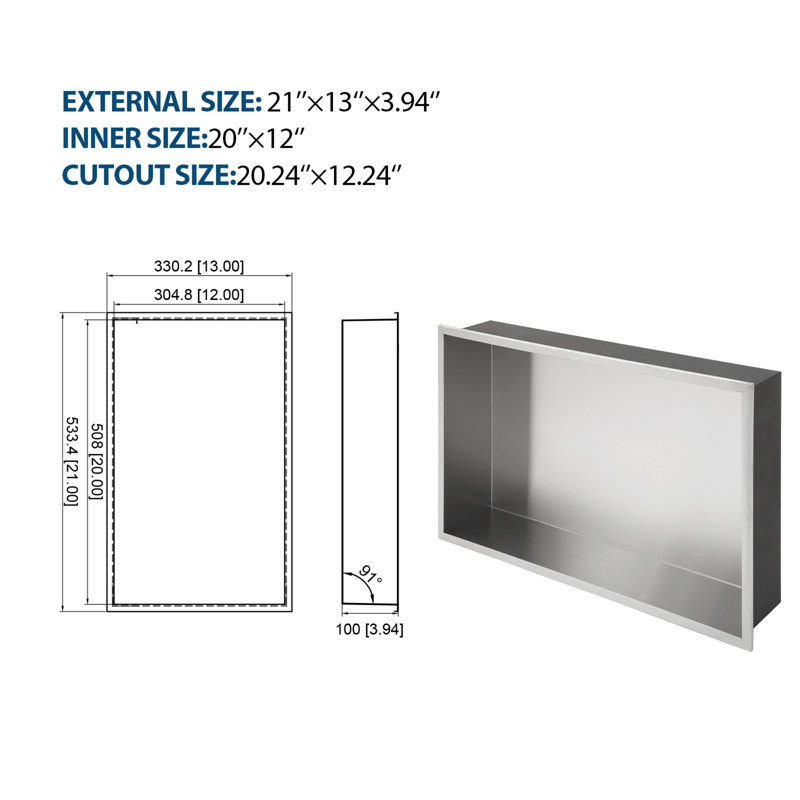 Brushed Nickel Stainless Steel Wall Niche with Anti-Water Slope