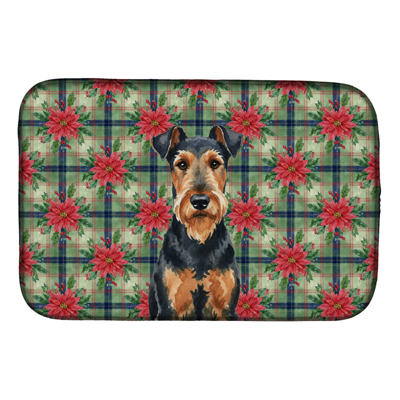 Tapis de séchage Airedale Terrier Christmas PoinsettIas