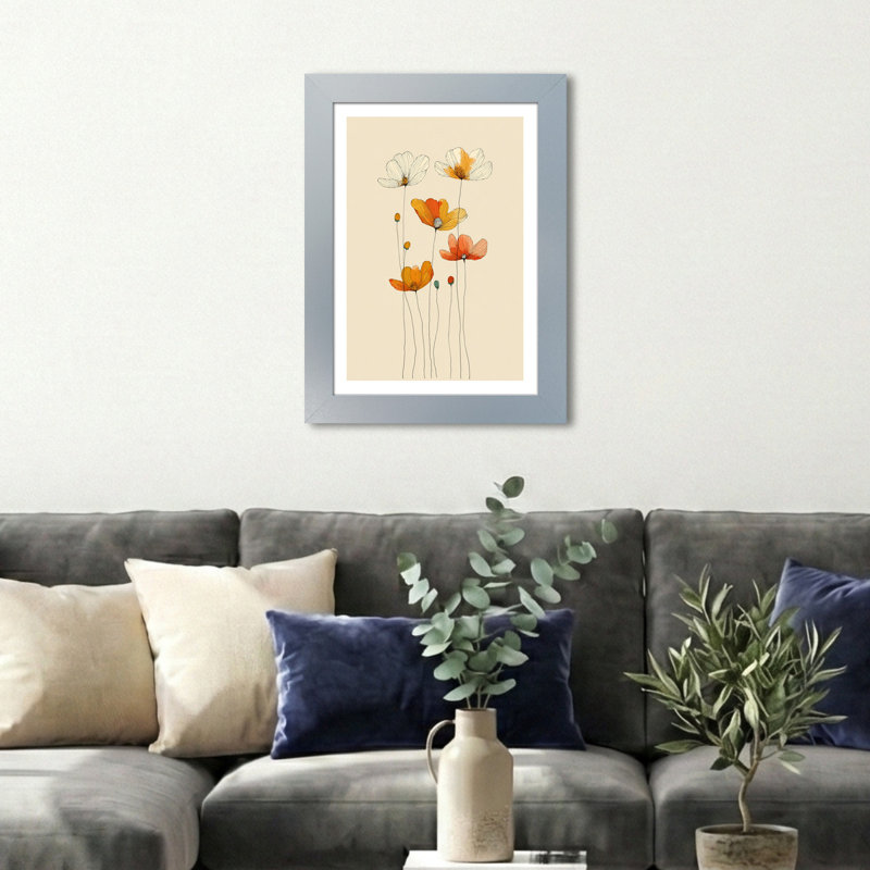 Scandinavian Botanical Wall Art Giclee Art Print of six wildflowers in orange and beige, Home Decor illustration with delicate linework 1 Piece Wall Art