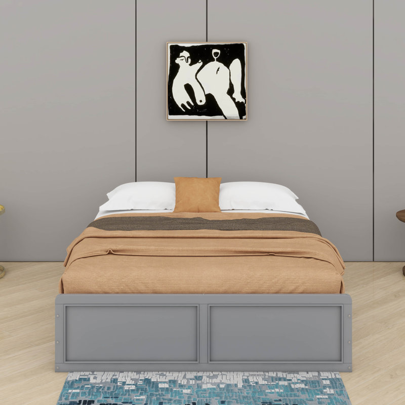Wood Queen Size Platform Bed Frame With 6 Drawers