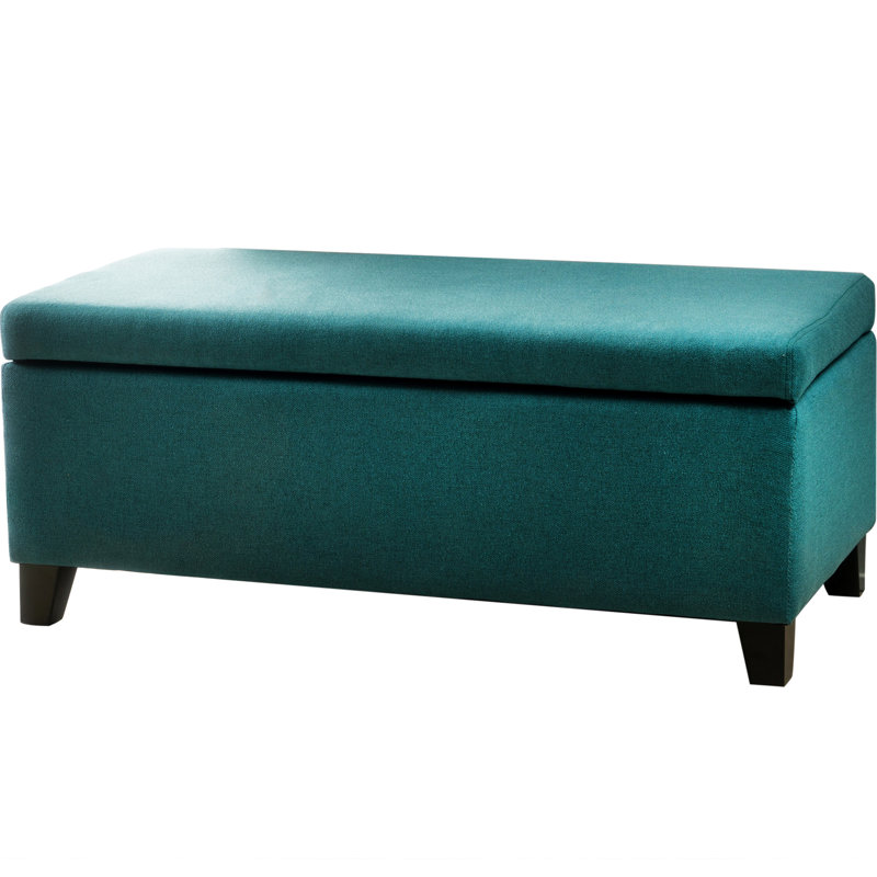Banc de rangement en tissu de couleur bleu sarcelle - Pieds en bouleau, tissu spacieux, bouleau, grande capacité