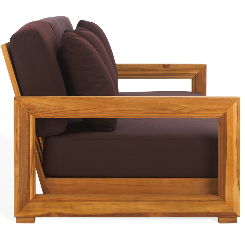 Montford Teak Patio Sofa with Cushions, Dark Brown Melrose