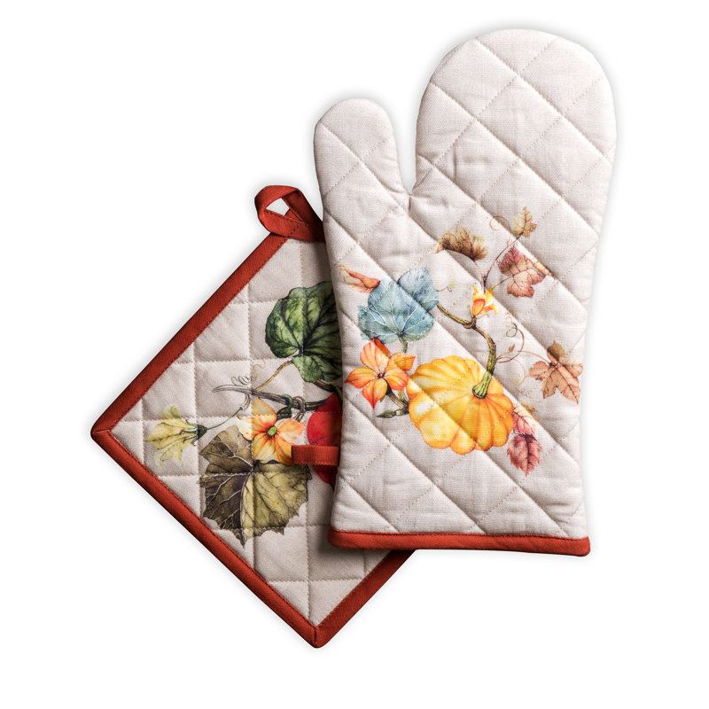 Gant de cuisine + manique 100 % coton Potiron Maison d'Hermine - 7,5 po x 13 po et 8 po x 8 po