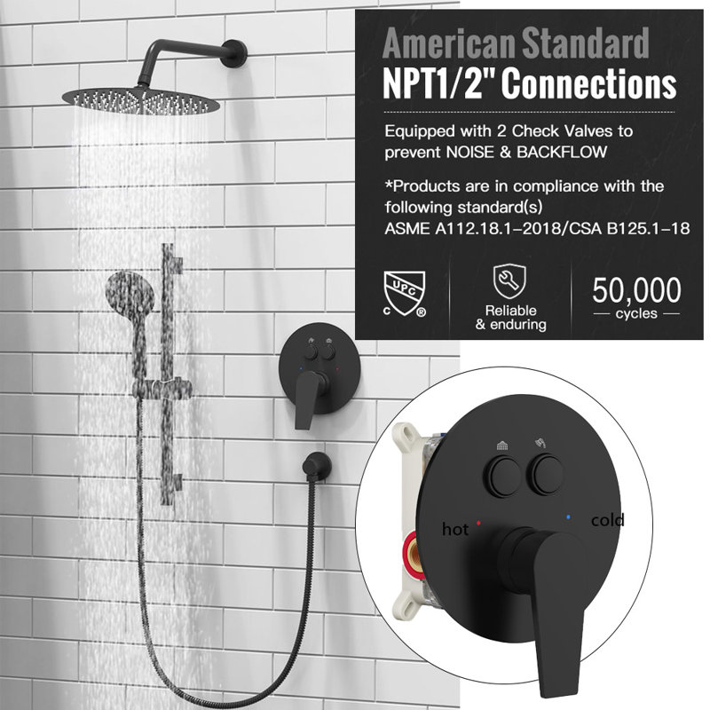 10 Inch Rainfall Shower Head With Handheld Combo Set With Slide Bar, Matte Black