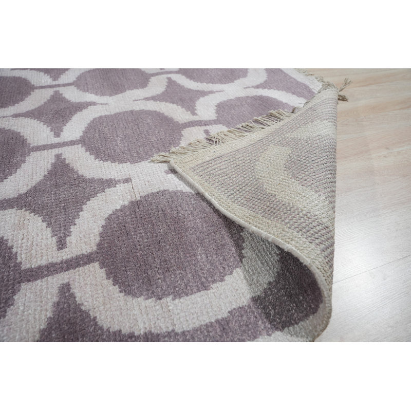 Tapis en laine et soie à motif géométrique en laine nouée à la main brun opulent Kira