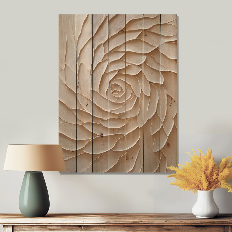Tourbillon radiant beige Vortex I - décoration murale en bois botanique sur bois de pin naturel