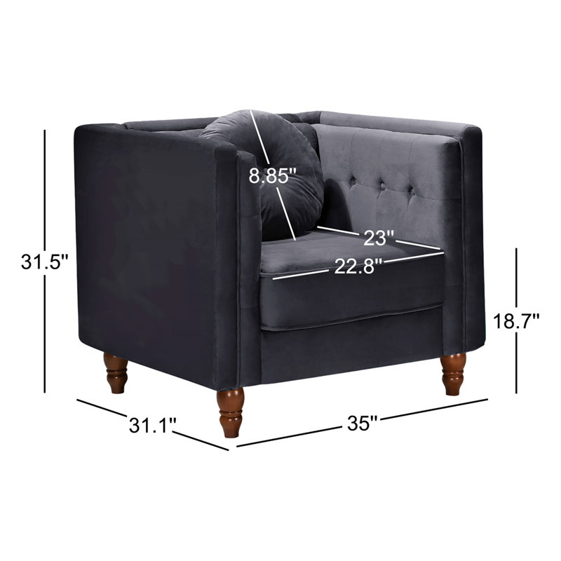 Fauteuil en velours touffeté de 35 po de large Everhart, Noir
