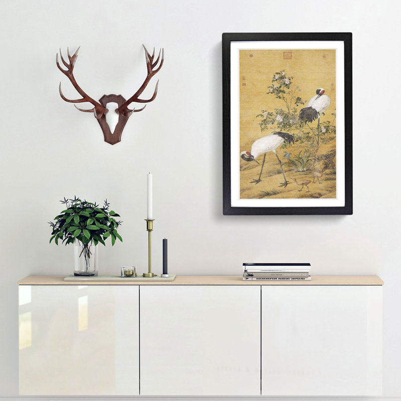 Cranes by Lang Shining - Picture Frame Painting Print, Black Framed, 36cm H x 27cm W x 2cm D