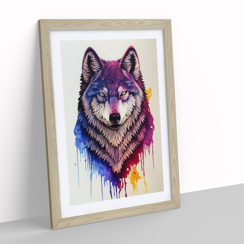 Painted Wolf No.5 - Wall Art, Oak Framed, No Matte, 34cm H x 25cm W