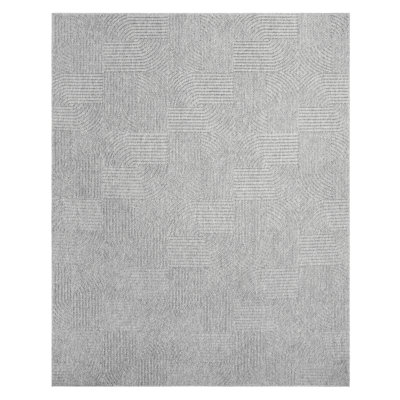 High-Low Loop Pile Indoor Area Rug, Silver Gray Modern Geometric Polyester Rug for Living Room & Bedroom – Nylah Karina