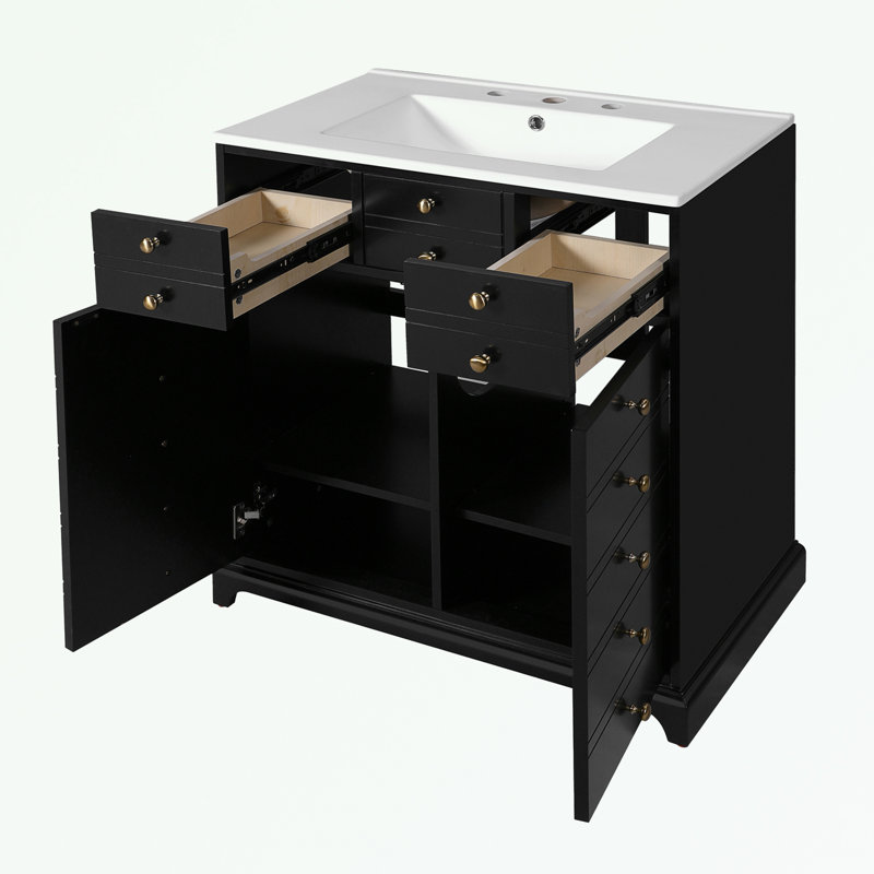 Meuble-lavabo de salle de bain avec lavabo, 2 tiroirs et portes à fermeture douce