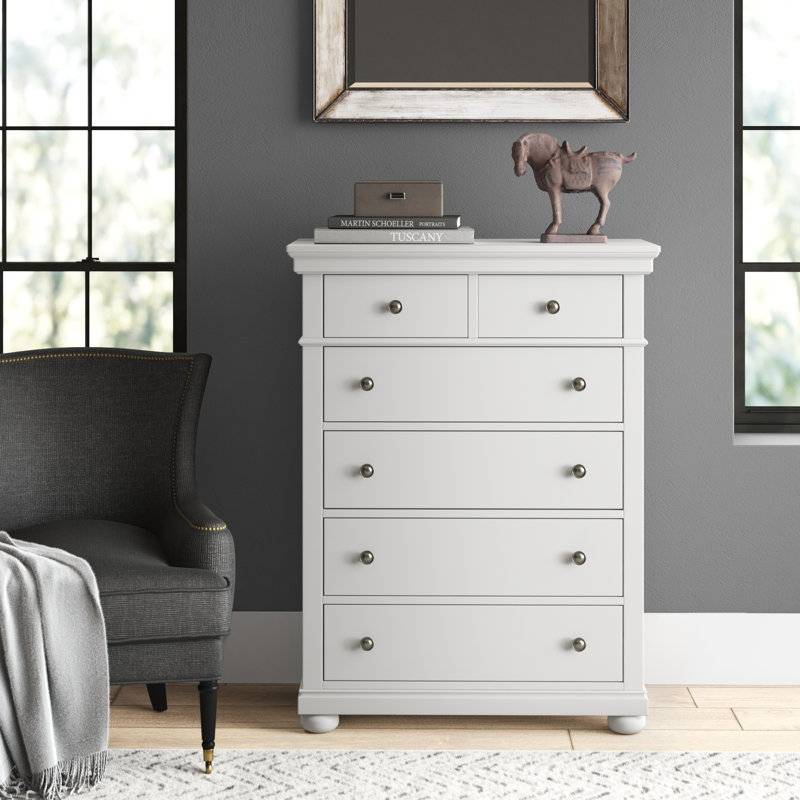 Canterbury 5 Drawer 38" W Solid Wood Chest, Natural White