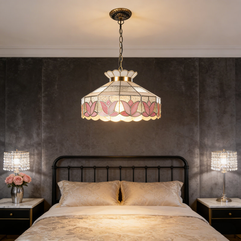 Luminaire suspendu en verre coloré 1 lumière Tiffany
