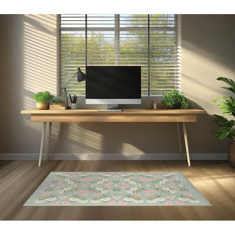 Tapis de bureau léger May Flowers, L 48 po x P 72 po, Sauge