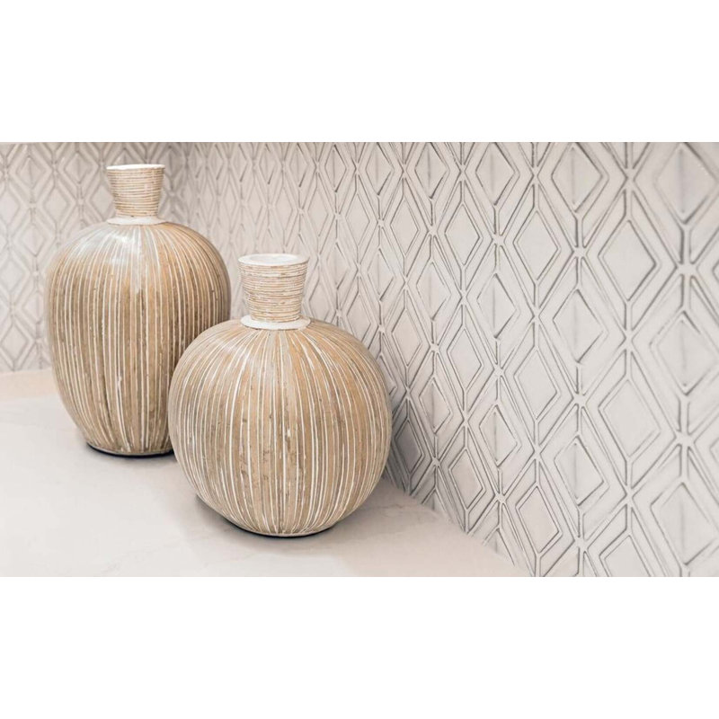 Nabi Jewel 3D Glossy Glass Mosaic Tile, Natural White
